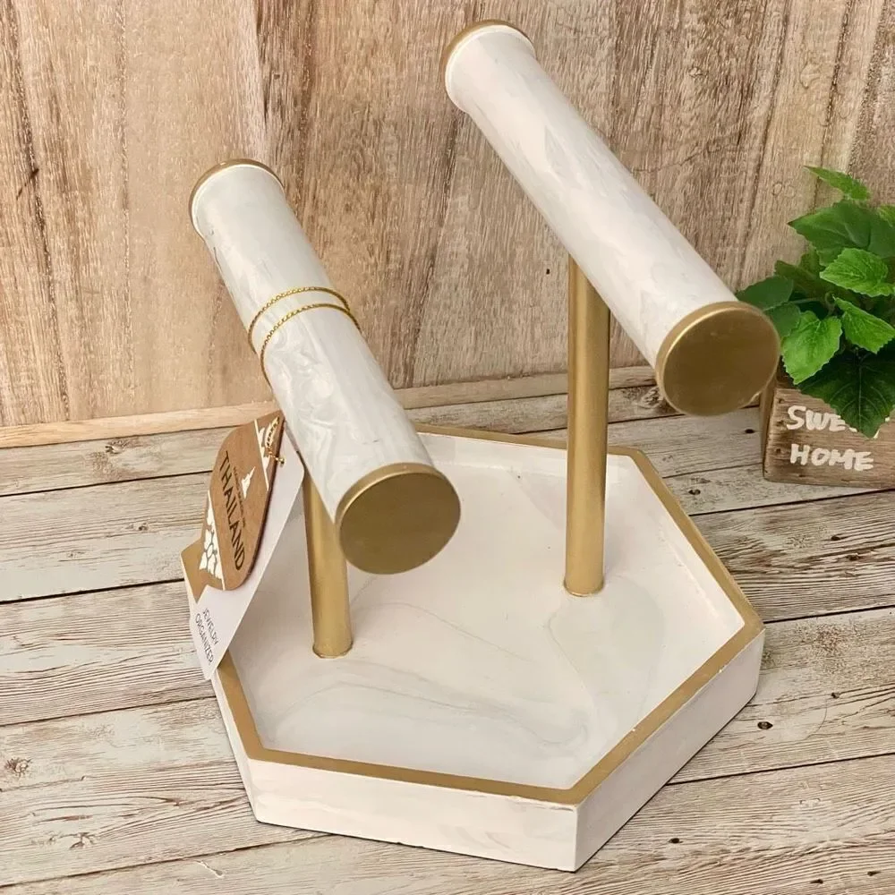 NWT Made in Thailand Marble like jewelry holder Organizer with 2 rods & Tray